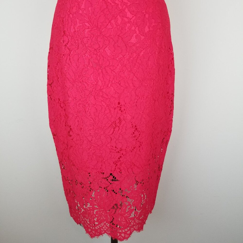 H&M Red Eyelash Lace Classic Fitted Pencil Wiggle Skirt Ladies Size 8